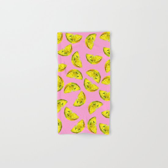 Lemon Slices Pattern Pink Hand & Bath Towel