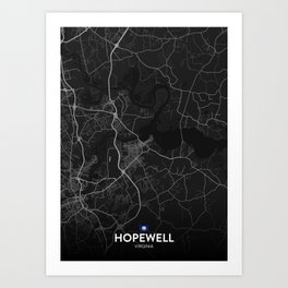 Hopewell, Virginia, United States - Dark City Map Art Print