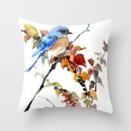 Bluebird on Fall Tree Throw Pillow