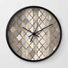 Moroccan Tile Pattern In Grey And Gold Wall Clock