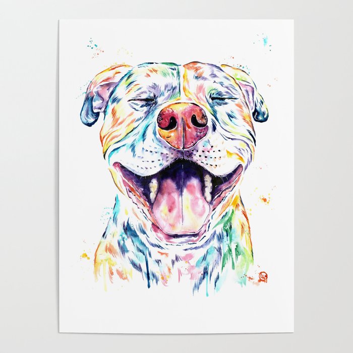 pit bull pitbull watercolor pet portrait painting tango poster by whitehouseart
