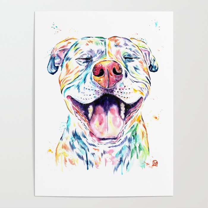 Pit Bull, Pitbull Watercolor Pet Portrait Painting - Tango Poster