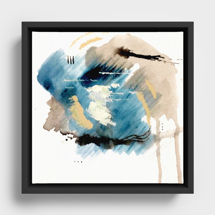 You are an Ocean - abstract India Ink & Acrylic in blue, gray, brown, black and white Framed Canvas