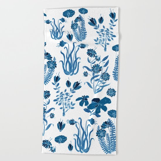 Blue Flowers Beach Towel