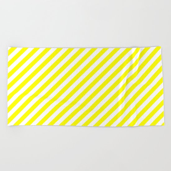 Diagonal Stripes (Yellow/White) Beach Towel