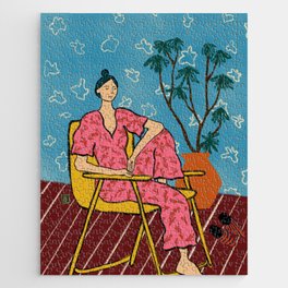 PLANT LADY AT HOME Jigsaw Puzzle | Chair, Vintage, Pink, Feminist, Woman, Digital, Pop Art, Tropical, Matisse, Palm Tree 
