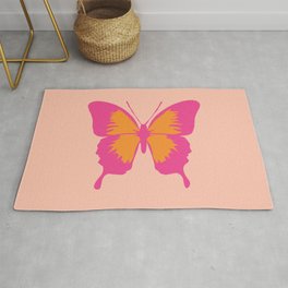 Simple Cute Groovy Pink and Orange Butterfly Rug