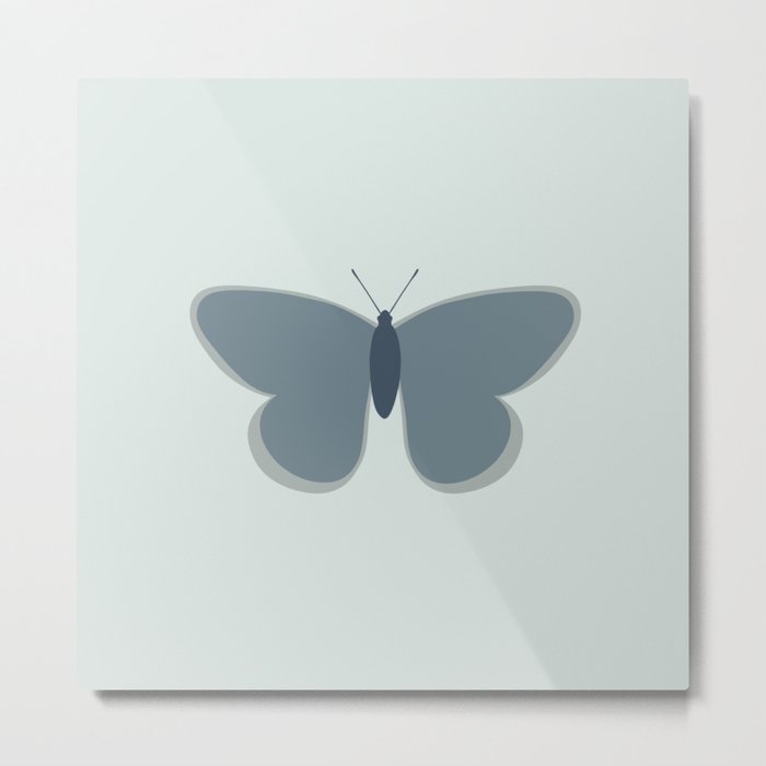 Fly Butterfly - Minimalist Butterflies in Neutral Blue Gray and Ice Blue Metal Print