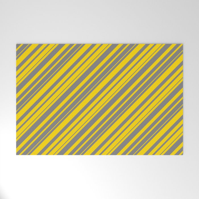 Gray & Yellow Colored Lined Pattern Welcome Mat