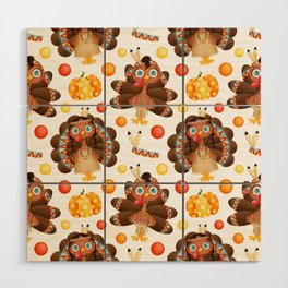 Thanksgiving Turkey Pattern - Autumn Fall Pattern Wood Wall Art