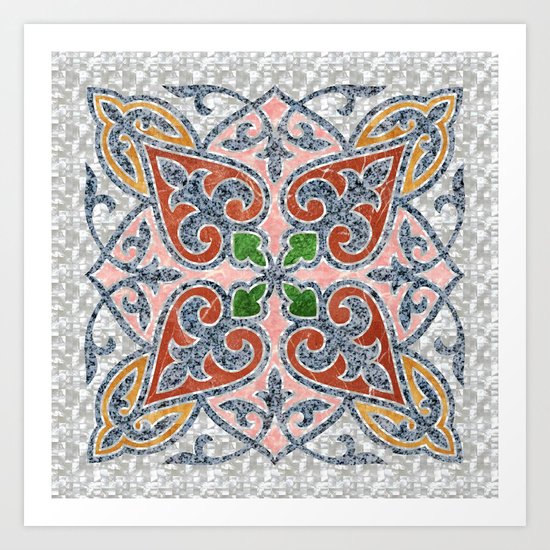 Blue Oriental Tile 03 Art Print
