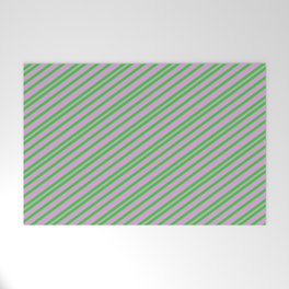 [ Thumbnail: Lime Green and Plum Colored Pattern of Stripes Welcome Mat ]