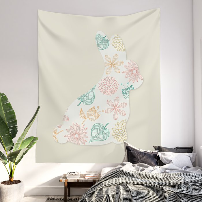 Playboy White Rabbit Flower Wall Tapestry by Dwieta Kreavi Society6