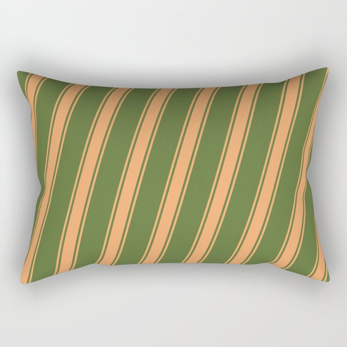 Dark Olive Green & Brown Colored Stripes/Lines Pattern Rectangular Pillow