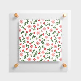 Minimalist Flower Pattern (red/pink/green/white) Floating Acrylic Print