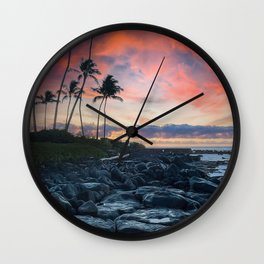 Lava Beach Sunset, Kauai Wall Clock | Seascape, Palmtrees, Scenic, Photo, Sunrise, Palmtree, Sceniclandscape, Lava, Tropical, Beach 