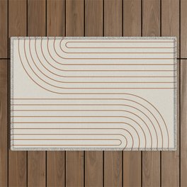 Minimal Line Curvature VI Earthy Natural Mid Century Modern Arch Abstract Outdoor Rug