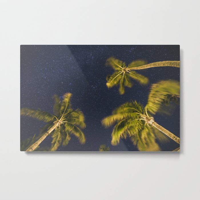 Palm trees at night against starry sky Metal Print