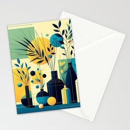 Serenade in Muted Hues: Exploring Stillness Through Twigs, Plants, and Leafy Vases in Harmonious Shades of Yellow, Blue, and Green Stationery Cards