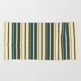 [ Thumbnail: Dark Slate Gray and Beige Colored Stripes/Lines Pattern Beach Towel ]