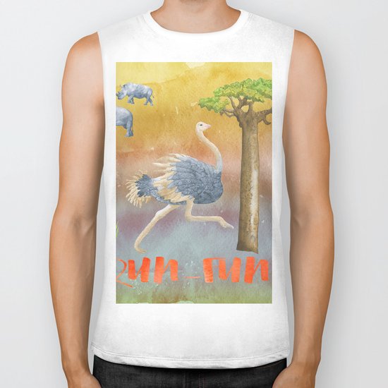Run Fun - Ostrich Bird Animal Africa Illustration Biker Tank