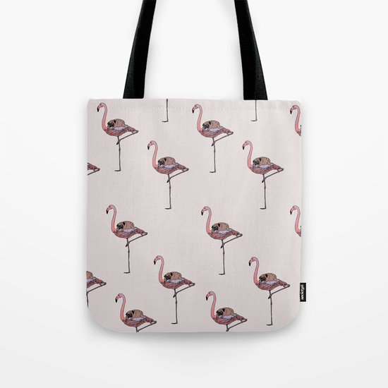 Flamingo and Pug Tote Bag