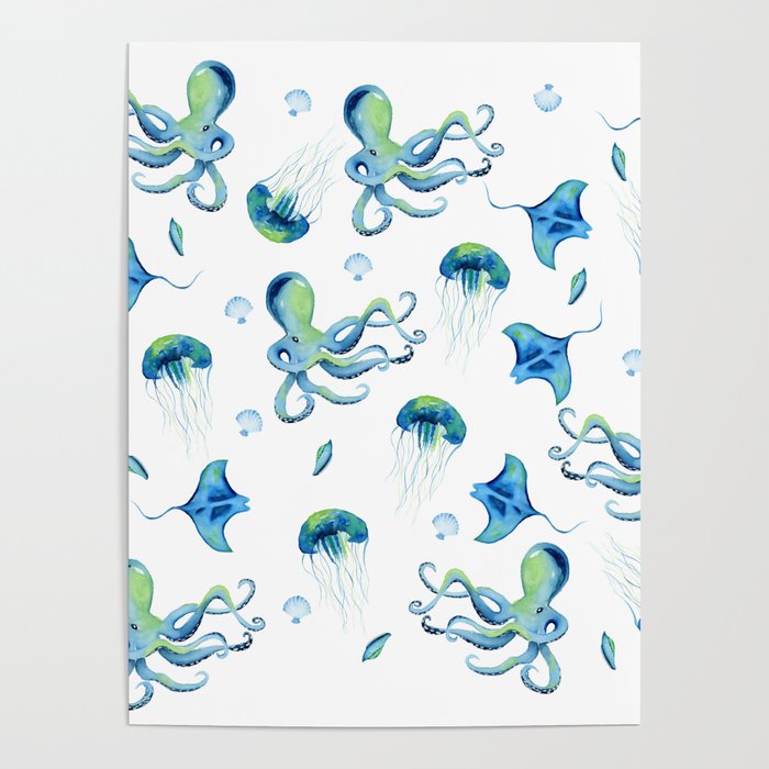 Watercolor Ocean Collage Poster