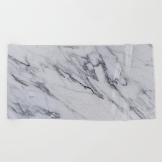 Marble - Black and White Gray Swirled Marble Design Beach Towel