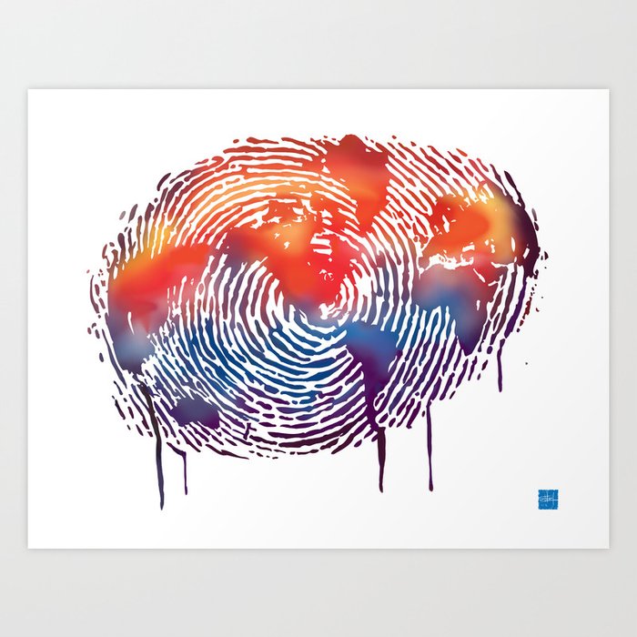 Global Map Finger Print Art Print By Sassanfilsoof Society6