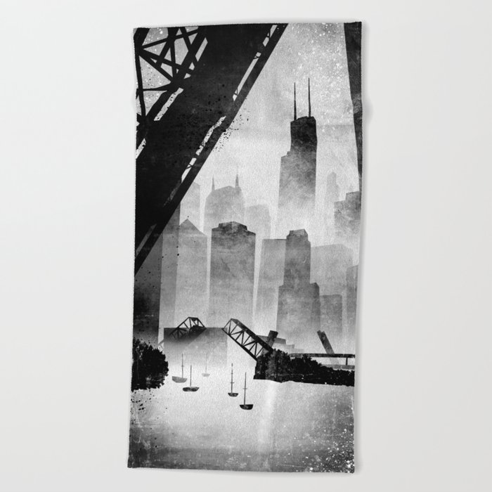 Sears Tower (from the Kinzie Bridge, Chicago, IL) Beach Towel