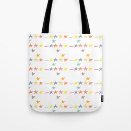 Multicolored doodle little falling stars and dashes on white pattern Tote Bag