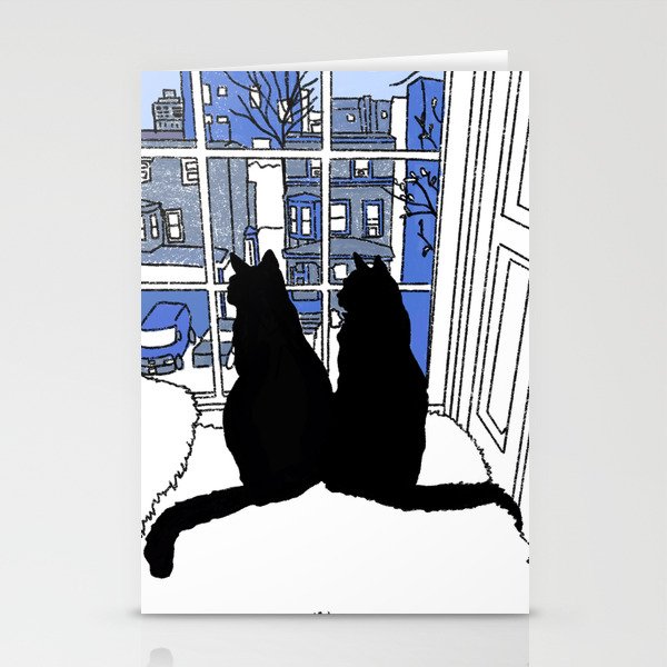 Window Cats Blue Stationery Cards