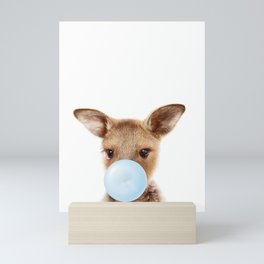 Baby Kangaroo Blowing Blue Bubble Gum, Baby Boy, Kids, Nursery, Baby Animals Art Print by Synplus Mini Art Print
