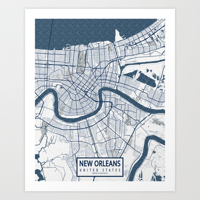 New Orleans City Map Of Louisiana, Usa - Coastal Art Print By Demap Studio  | Society6
