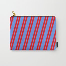 [ Thumbnail: Red and Cornflower Blue Colored Lines Pattern Carry-All Pouch ]