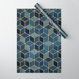 Shades Of Turquoise Green & Blue Cubes Pattern Wrapping Paper | Green, Blue, Colors, Moroccan, Graphicdesign, Geometry, Texture, Style, Teal, Glitter 