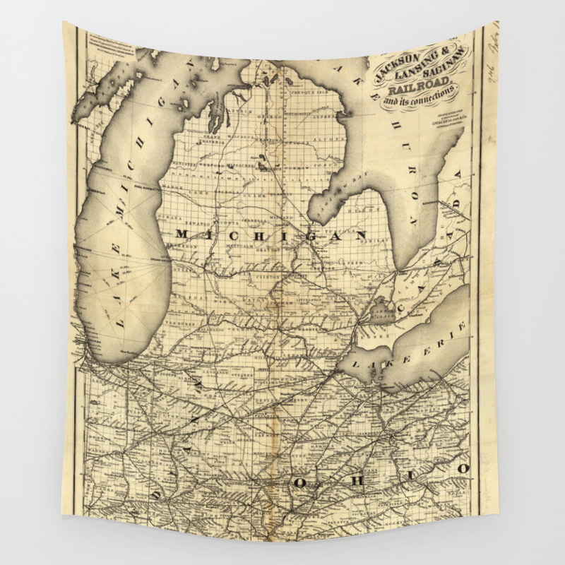 Vintage Michigan Ohio And Indiana Railroad Map Wall Tapestry By Bravuramedia Society6