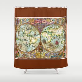Map of the World Shower Curtain | Boys, Children, Graphicdesign, Pictures, Mystical, World, Pirate, Colorful, Maps, Vintage 