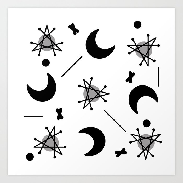 Moons & Stars Atomic Era Abstract White Art Print