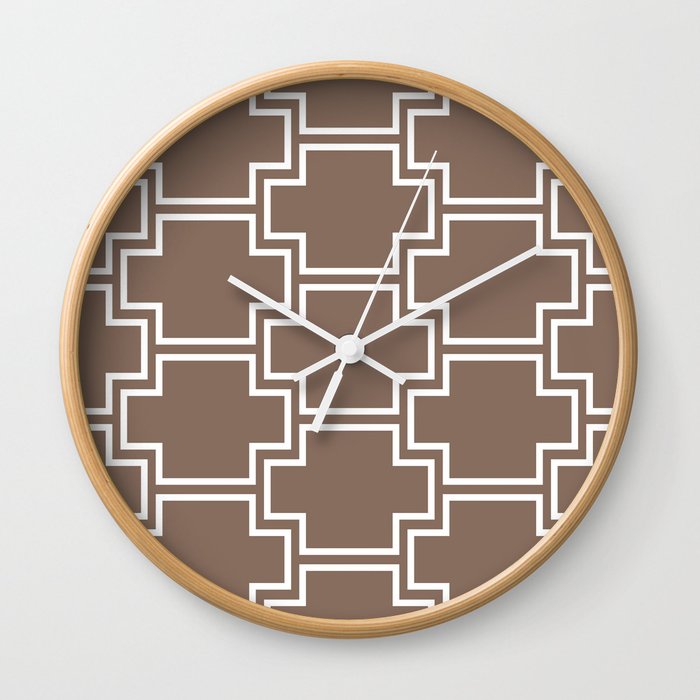 Brown and White Tessellation Line Pattern 2 Pairs DE 2022 Trending Color Wandering Road DE6076 Wall Clock