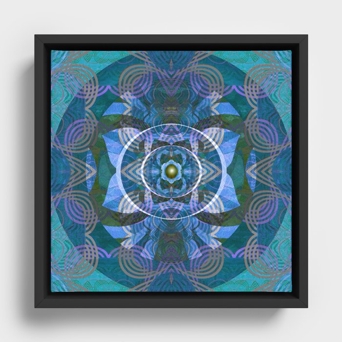 Sapphire Lavender Gem Boho Embroidery Mandala Print Framed Canvas