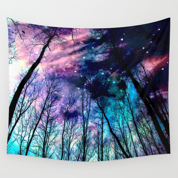 Black Trees Colorful SpacE Wall Tapestry by 2sweet4words Designs | Society6