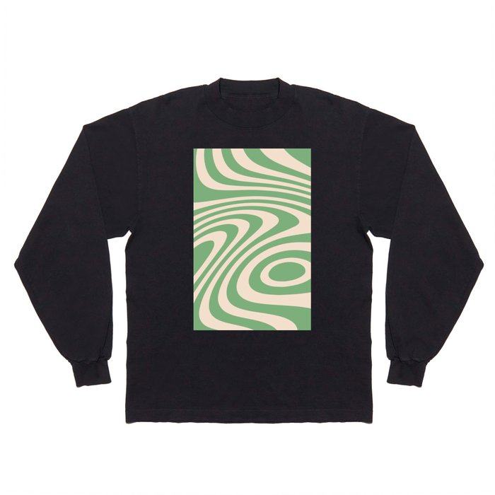 Pastel Green and Cream Groovy Liquid Zebra Abstract Artwork Long Sleeve T Shirt