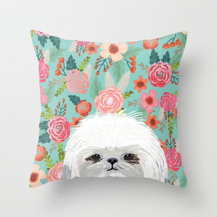Shih Tsu floral dog portrait cute art gifts for dog breed lovers Throw Pillow