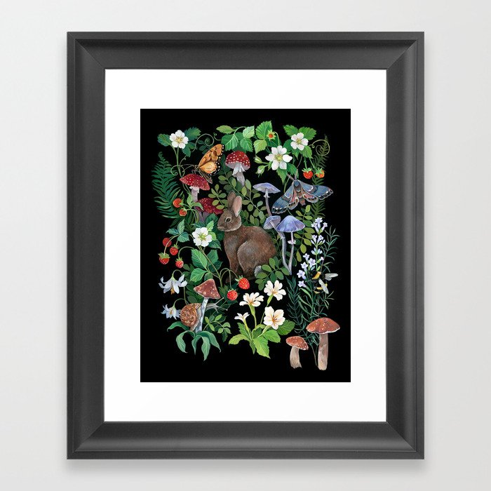 Rabbit and Strawberry Garden Framed Art Print