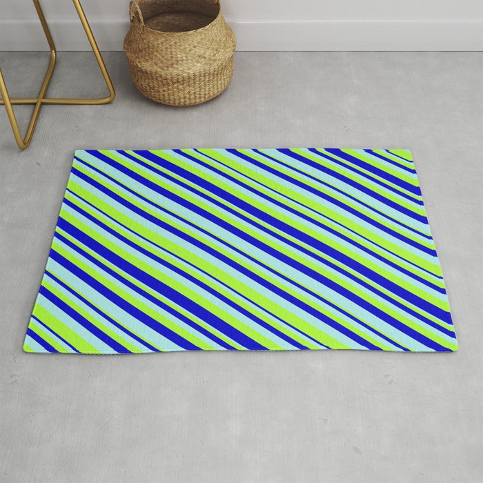 Turquoise, Light Green, and Blue Colored Stripes Pattern Rug