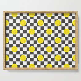 Retro smiley face checker board square pattern Serving Tray