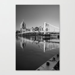 Clemente Bridge And Pittsburgh Skyline - Black And White Canvas Print
