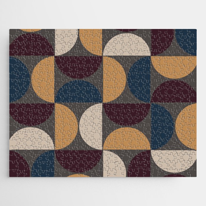 Mid century geometric pattern on grey background 3 Jigsaw Puzzle