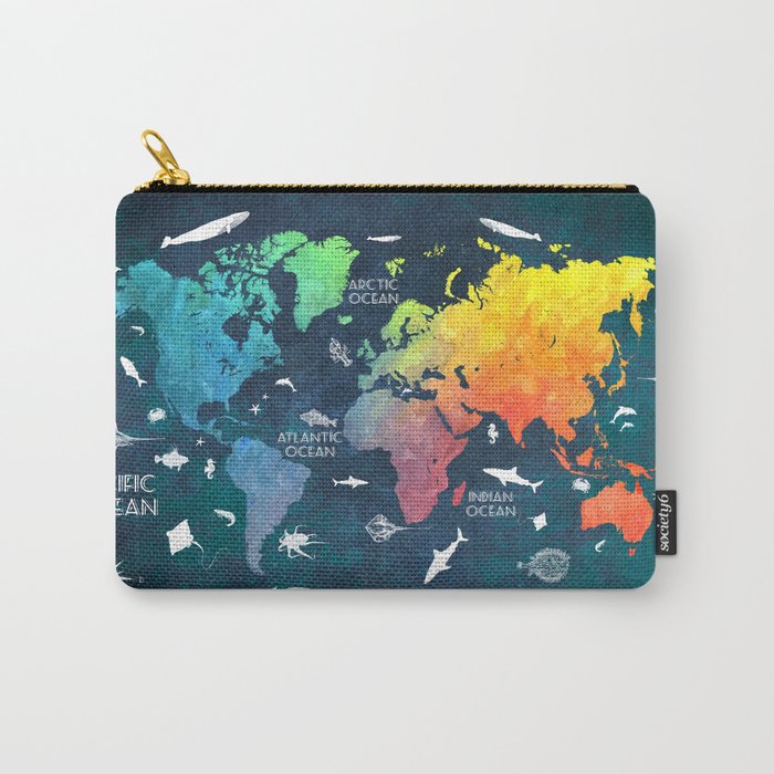 Ocean World Map color #map #worldmap Carry-All Pouch
